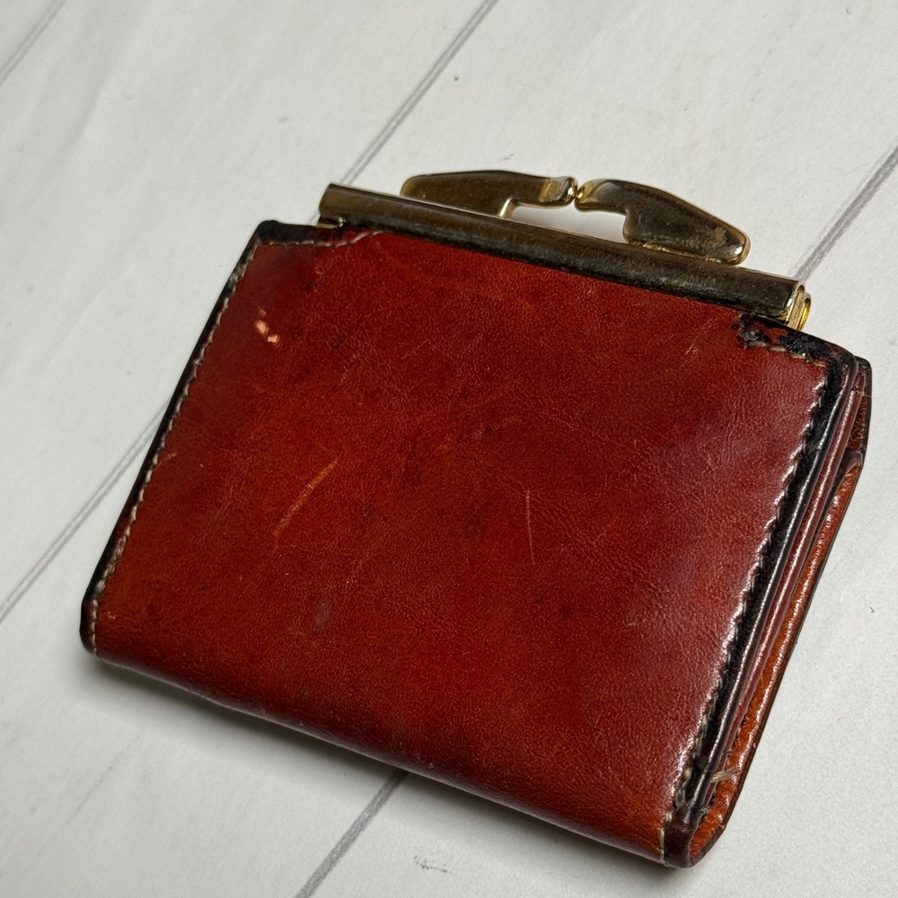 BOSCA Mini Wallet Brown Distressed‎ Leather Hand Stained Hide Made in USA - Picture 2 of 5